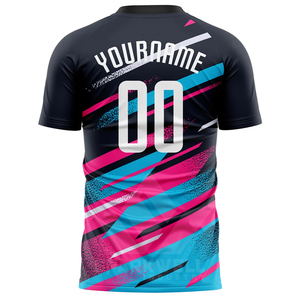 SPARKWELL Men's Black Soccer Jersey Crew Neck Short Sleeve Front Printed Sublimated Moisture Wicking 180G Polyester <b>Athletic</b> Fit - Product Image 2