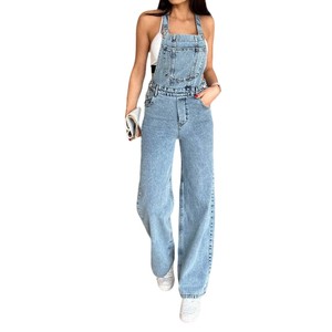 Casual Straps Neckline Solid High Waist Sleeveless Jumpsuits Playsuits <b>Ladies</b> Girls' Regular Fit Belt Loops <b>Pants</b> Denim Jeans - Product Image 2