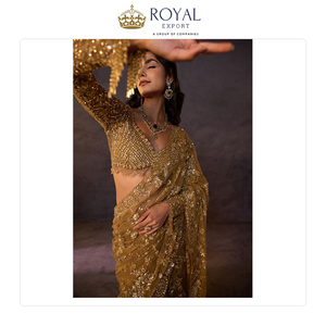 Sari indien de créateur de qualité supérieure, brodé de sequins et de motifs papillon, idéal pour les mariages, disponible à la vente dans le monde entier. - Product Image 2