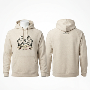 เสื้อฮู้ดดี้บาร์เบอร์ชาย พรีเมียม ผ้าฝ้ายฟลีซ 320 GSM พิมพ์ลายโลโก้ตามสั่ง สีเบจครีม สตรีทแวร์ เสื้อสเวตเชิ้ตคลาสสิก - Product Image 2
