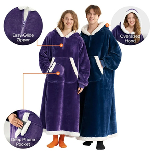 Everglide Corporation <b>Oversized</b> Wearable Cotton Blend Sherpa Lined <b>Blanket</b> Hooded Sweatshirt Soft Solid <b>Hoodie</b> Pullover Women - Product Image 3