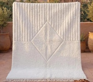 Único Beni ourain alfombra suave dormitorio alfombra marroquí Boho Beni Ourain Albertina mano anudada lana algodón negro Beige alfombra - Product Image 1