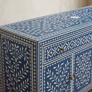 Aparador con Incrustaciones de Hueso Azul, Mueble de Madera Tallada con Cajones de Almacenamiento, Aparador Moderno para Sala de Estar - Product Image 4