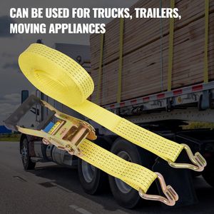 Lot de 4 sangles à cliquet robustes 2 po x 26 pi, résistance à la rupture de 11 000 lb avec crochets en J pour la fixation de charges sur camions - Product Image 6