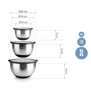 Set di 3 ciotole da cucina in acciaio inox Lacor con coperchi per uso in cucina - Product Image 2