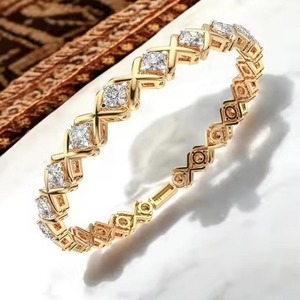 Sparkling Diamond Bracelet High Quality 14K Yellow/ White/ Rose Gold Non-Fade Hip Hop Jewelry for <b>Men</b> and Women - Product Image 2