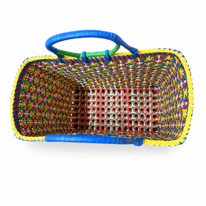 Cesta de Almacenamiento de Tiras de Nylon Tejida a Mano con Asas Dobles, Cesta Utilitaria Colorida para Compras y Organización - Product Image 3
