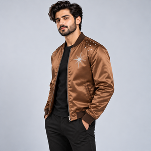 Mens Designer <b>Rhinestone</b> Satin <b>Jacket</b> Premium Shiny Crystal Decoration Stylish Bomber Coat Fashion Hip Hop Streetwear Luxury Par - Product Image 1