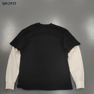 Custom DTG Print Men's Double Layer Long Sleeve T <b>Shirt</b> 100% Cotton Thermal <b>Waffle</b> Sleeve Tee O Neck - Product Image 4
