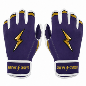 SINEWY SPORTS <b>Black</b> Leather Batting Gloves with Gold Lightning Logo <b>Hook</b> Loop Closure Breathable Durable for Adults Training Use - Product Image 1
