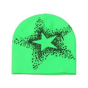Design Your Own Beanie Hat <b>Winter</b> <b>Cap</b> Solid Color Casual Style 56-58CM Flock Print Star Pattern Outdoor Use Geometric Design - Product Image 3