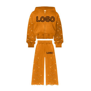 Ensemble sweat à capuche vert avec imprimé pailleté, crop top zippé oversize avec poche, tenue décontractée d'automne unisexe coupe régulière - Product Image 5