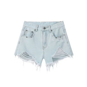 Shorts en jean vintage déchirés pour femmes, style streetwear décontracté, style skate, coton, peints à la main, lavables - Product Image 1
