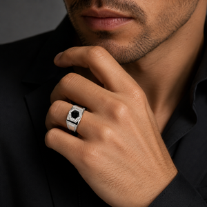 925 Sterling Silver Black <b>Onyx</b> and Cubic Zirconia Hexagon <b>Signet</b> <b>Ring</b> for <b>Men</b> Wedding Party High Polish Finish - Product Image 1