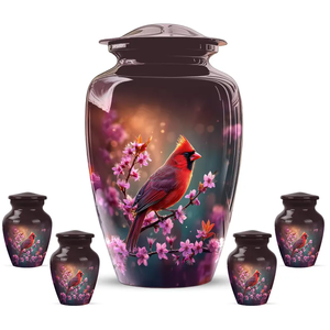 Dark Glossy Cremation Urn <b>Memorial</b> <b>Keepsake</b> Vase Portable Metal Urn Bird and Floral Decorative Ash Holder - Product Image 4