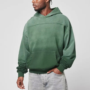 Sudadera con capucha oversize de hombro caído y bajo sin rematar, estilo urbano y a la moda, personalizable, con efecto descolorido por el sol y lavado ácido, sudaderas lisas, MOQ bajo, ropa urbana - Product Image 4