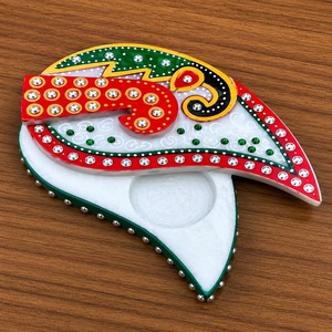 Indian Handcrafted Marble Paisley Kumkum <b>Box</b> Kundan Studded Swastik Decorative Roli Chawal Holder Container For Pooja, Diwali - Product Image 1