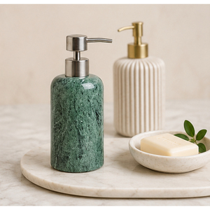 Natural Green Marble <b>Soap</b> Dispenser Modern Bathroom Accessories <b>Set</b> Liquid Hand Wash Bottle with Stainless Steel Pump for Hotel - Product Image 2