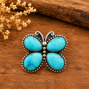 Anillo de Mariposa Azul Turquesa Hecho a Mano, Estilo Bohemio Occidental, Joyería con Piedras Preciosas, Anillo Ajustable de Moda del Suroeste - Product Image 4