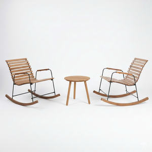<b>Outdoor</b> Eco-Friendly Durable Chat Set with Acacia Wood <b>and</b> Iron Frame Rocking <b>Chair</b> <b>and</b> <b>Round</b> Small <b>Table</b> - Product Image 1