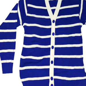 ZPB Women’s Winter Wool Striped Cardigan Sweater Contrast Color Crew Neck Button-Up Anti-Shrink Sorority & Fraternity Style - Product Image 6