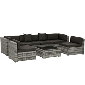 Set di Mobili da Giardino in Rattan PE a 7 Pezzi, Divano da Esterno con Piano in Vetro Temperato, Cuscini, Colore Antracite - Product Image 1