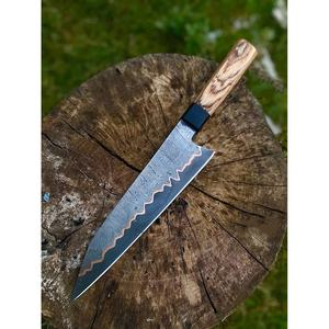 Cuchillo de Chef Jexmoo Hecho a Mano con Acero de Damasco, Mango de Madera y Funda de Cuero, Hoja de 7 Pulgadas - Product Image 4