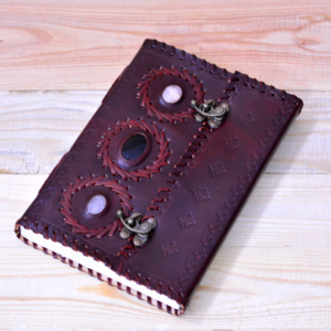 Custom Stone Handmade Genuine <b>Leather</b> Journal Vintage Lock Unlined Woodfree Paper Hardcover High Quality Gift Sketchbook - Product Image 1