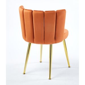 Juego de 2 Sillas de Comedor Modernas Color Naranja, Respaldo de Terciopelo Cómodo con Patas de Tubo de Hierro Color Dorado para Comedor - Product Image 2