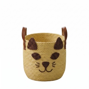 Cesta de Almacenamiento Tejida con Diseño Animal, Asas de Cuero, Ecológica, de Mimbre, para Juguetes, Ropa, Cocina, Armario, Baño - Product Image 1