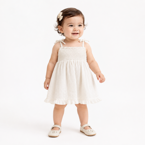 Robe d'été sans manches en coton smocké pour filles, avec volants, col carré, bretelles spaghetti, longueur genou, style A-line mignon - Product Image 1