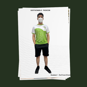 T-shirt décontracté à manches courtes pour homme VBS DeLinde, imprimé vert et blanc, col en V, séchage rapide, vêtements d'été - Product Image 2