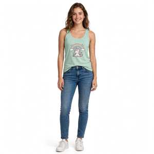 <b>Women's</b> Mint Green Cotton Tank <b>Top</b> With Cartoon Unicorn <b>Rainbow</b> Print Scoop Neck Casual Sleeveless Tank <b>Top</b> - Product Image 2
