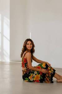 Modern Floral Print Knee-Length Halter Neck Boho A-Line Rayon Eco-Friendly Breathable <b>Loose</b> Summer <b>Dress</b> Sleeveless Elastic - Product Image 3