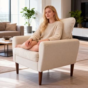 Poltrona Moderna in Tessuto con Schienale e Braccioli Supportanti per Soggiorno, Camera da Letto o Ufficio - Product Image 1