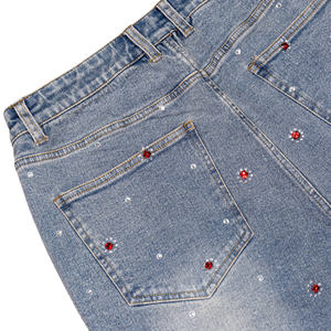 Pantalones Cortos de Mezclilla para Hombre al por Mayor, Vaqueros Rectos Vintage Personalizados con Dobladillo Retro y Pedrería, Jorts de Mezclilla Lavados al Ácido para Verano - Product Image 3