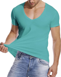 Camisetas de Cuello en V Profundo para Hombre, Camisetas Interiores de Corte Bajo, Ajustadas, de Manga Corta, 100% Algodón, 160 GSM, Ropa de Verano, OEM, Personalizadas, al por Mayor - Product Image 1