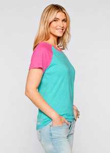Débardeur Raglan Uni pour Femme, Col Rond, Manches Courtes, Vert Teal Rose, Sportif, Anti-boulochage, Imprimé en Relief, 100% Coton Jersey - Product Image 5