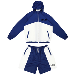 Custom Nylon Hooded Windbreaker Jacket and Shorts <b>Set</b> Color Block Taslon Activewear Hoodies Supplier - Product Image 6