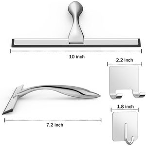 All-Purpose Stainless Steel Shower Squeegee with 2 <b>Adhesive</b> <b>Hooks</b> Household Window Cleaner Tool for Bathrooms Glass Shower Doors - Product Image 4
