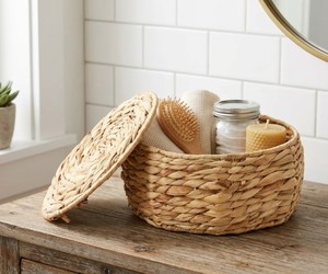 Eco Friendly Water Hyacinth Round Storage <b>Basket</b> with Removable Lid for Pantry Kitchen Dining <b>Table</b> and Home Decor from Vietnam - Product Image 4