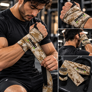 Bandes de maintien pour poignet gauche Rhino Fitness Camo en polyester et nylon avec fermeture auto-agrippante pour la musculation - Emballage personnalisé - Product Image 2