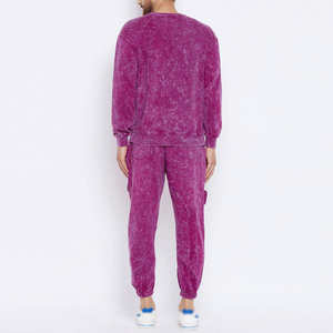 Ensemble de survêtement personnalisé à capuche et pantalon évasé délavé à l'acide pour homme, 100 % coton, streetwear, sérigraphie, hiver - Product Image 2