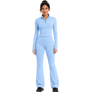 Conjunto de Yoga para Mujer, Chaqueta Deportiva de Manga Larga, Pantalones Acampanados de Cintura Alta, Conjunto de Dos Piezas para Gimnasio, Ropa Deportiva Elástica, Traje Deportivo para Correr - Product Image 1
