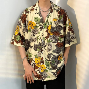 Chemise Hawaïenne Unisexe à Manches Courtes en Tissu Glacé pour l'Été, Motif Floral, Idéale pour les Vacances - Product Image 1