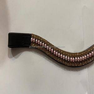 Bande de sourcils de cheval en cuir fantaisie avec cristaux dorés à 5 rangées et bande de sourcils en perles bling dans toutes les tailles et conceptions personnalisées - Product Image 6