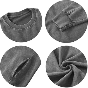 Sweat-shirt à col rond surdimensionné pour homme, à manches raglan, effet délavé, avec poche, gris, décontracté - Product Image 2