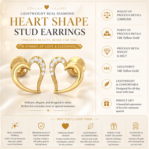 Lightweight Real Diamond Stud <b>Earrings</b> in Yellow Gold Heart Shape |Elegant Minimal Design Screw <b>Back</b> Fine Jewelry Gift for Women - Product Image 5