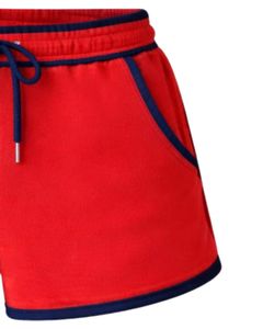 Shorts en molleton de coton personnalisés pour femmes, rouge et bleu marine contrastés, taille élastique, décontractés, pour l'été, sport et détente, fabricant - Product Image 3