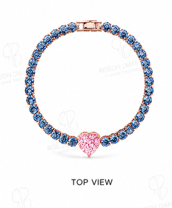 Exquisite tennis <b>bracelet</b> in 18K rose gold with vivid royal blue diamonds and pink heart center stone precision set brilliance - Product Image 5